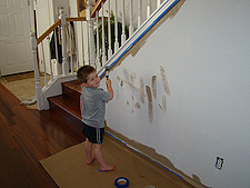 Hunter gets started on the second wall.